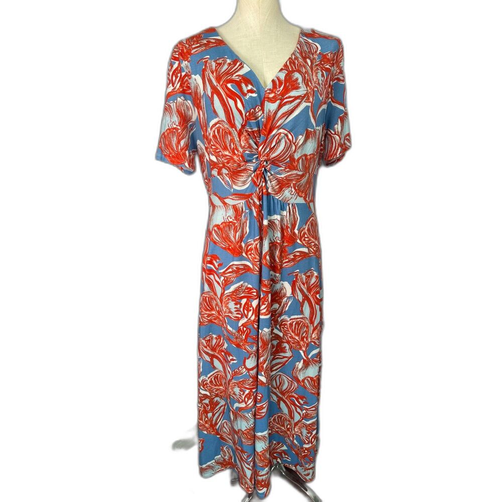 Soft‎ Surroundings Spritzer Twist Front Maxi Dress Large Blue Orange Costal Knit